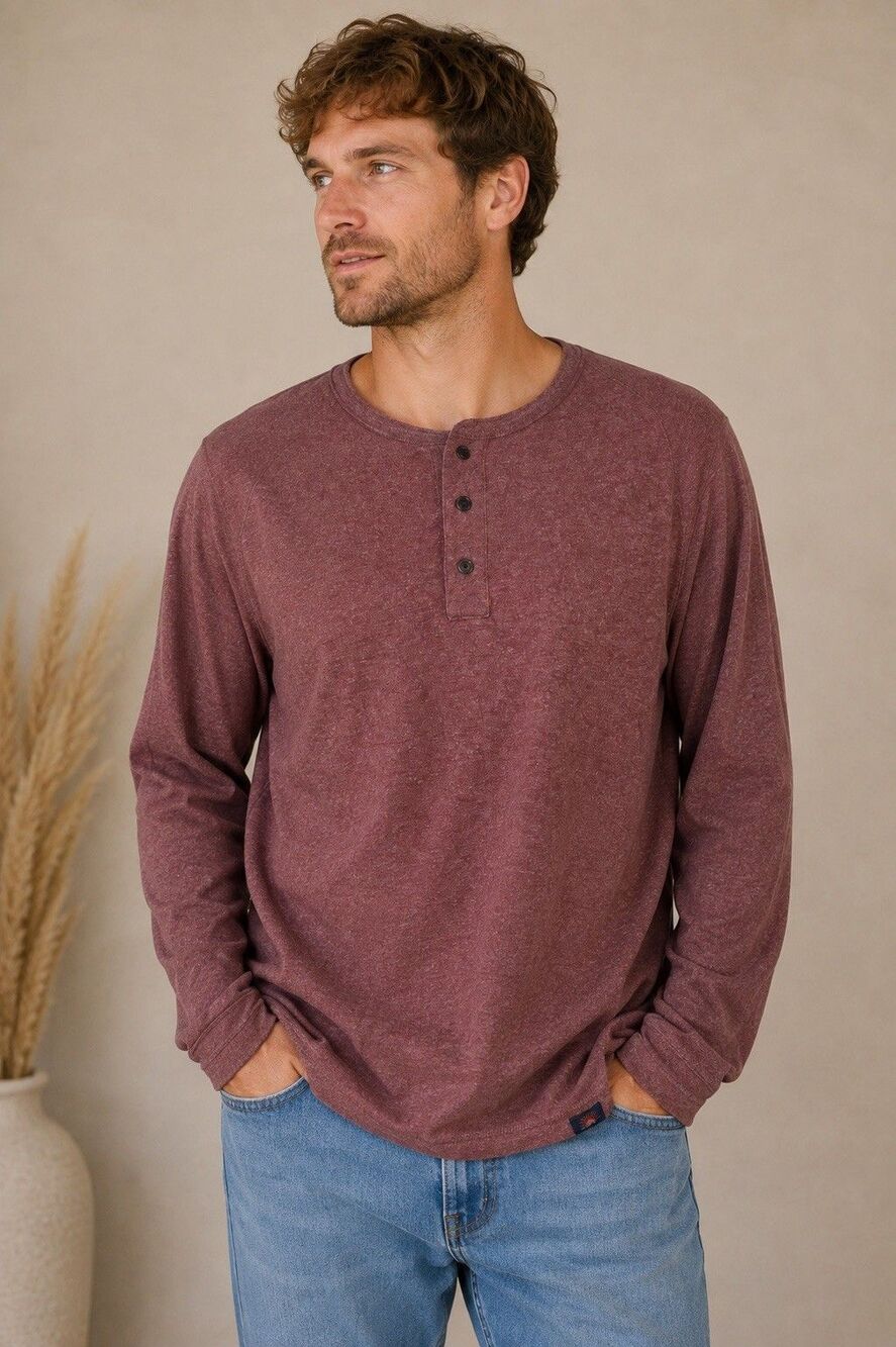 Faherty Henley Shirt Men's XXL Burgundy Maroon Long Sleeve Raglan Americana